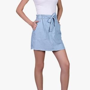 Stylish Light Blue Mini Skirt with Tie Waist